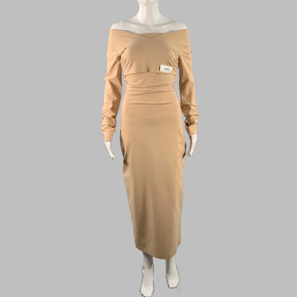 SS23 1990 Re-issue Size 6 Beige Viscose Blend Strapless Crop Top Dress Set